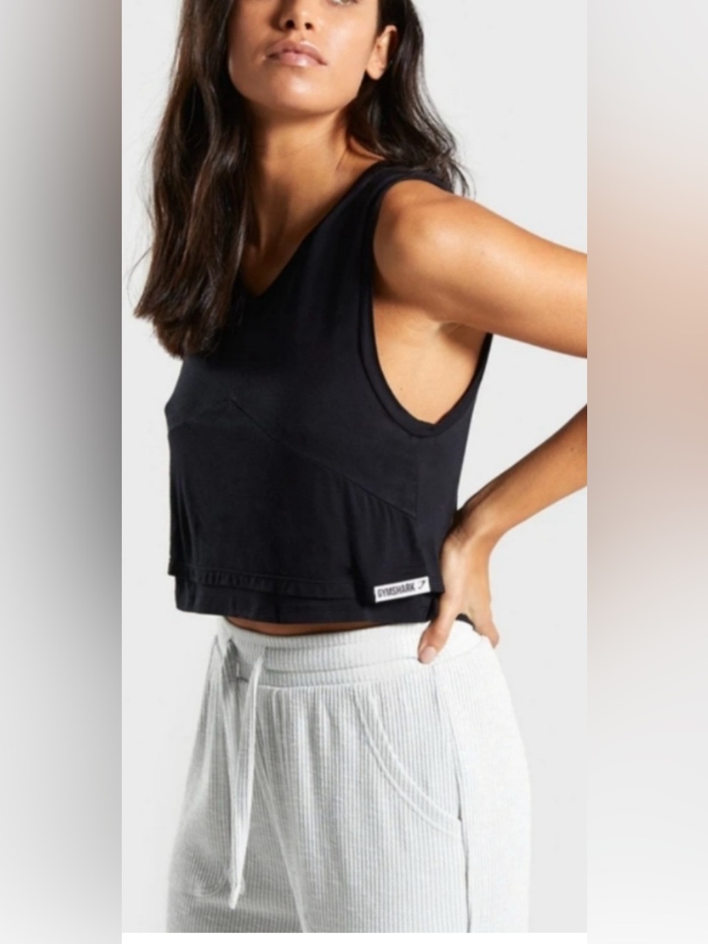 Gymshark Women Black Relaxed Flows Cropped Tank Size Medium